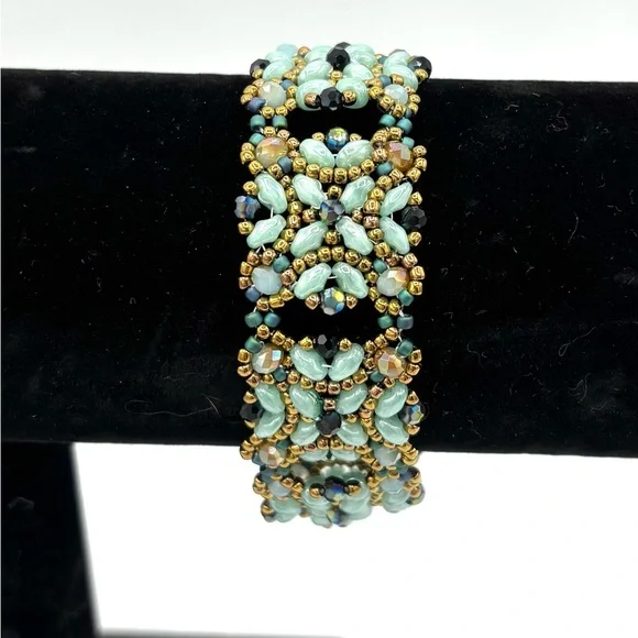 Hand Crafted Victorian Bracelet Aqua and Bronze - Picture 9 of 10